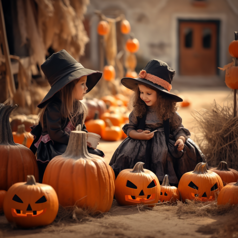 Jesienna sceneria Halloween z dyniami i świecami o zmierzchu