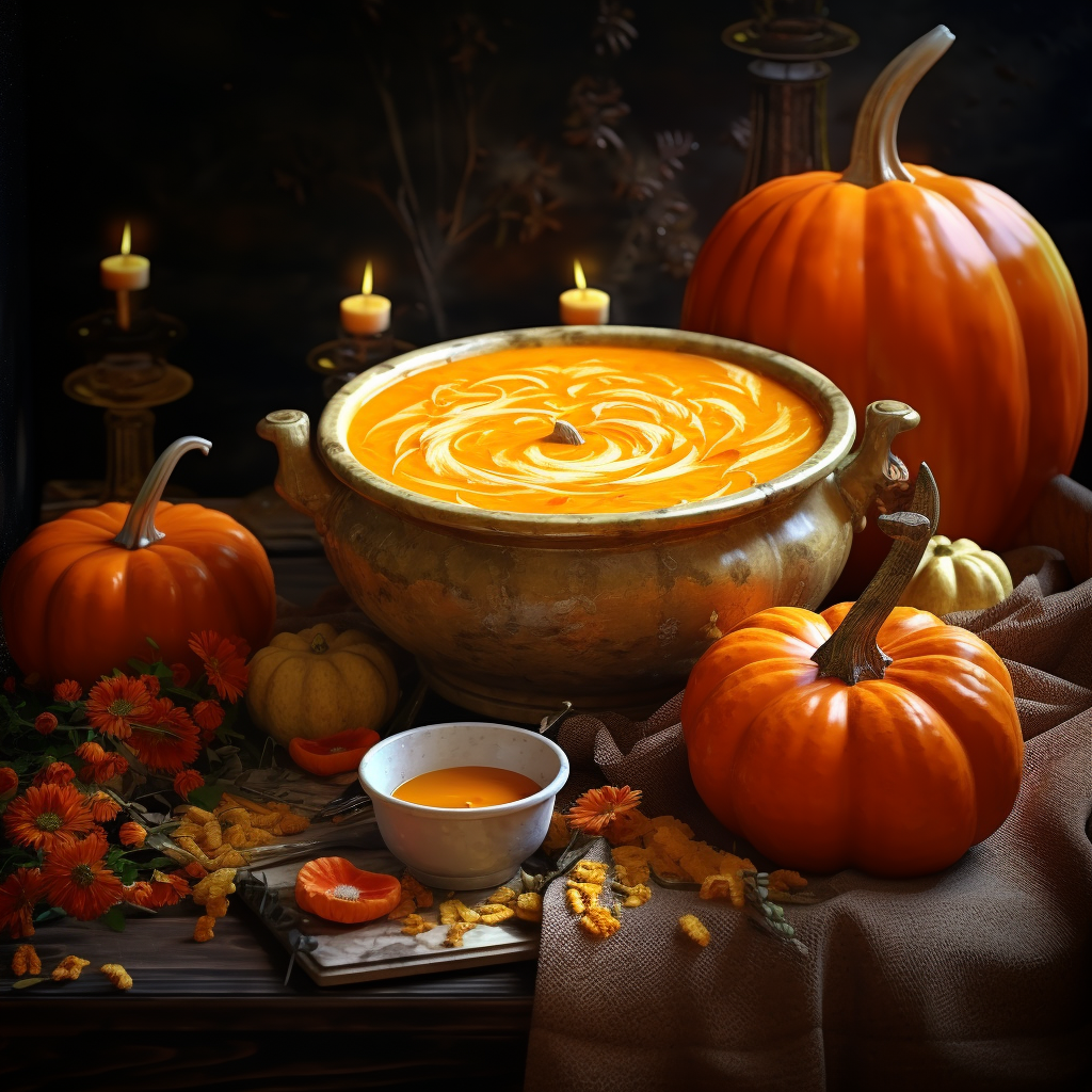 Miska kremowej zupy dyniowej – jesienna potrawa na Halloween