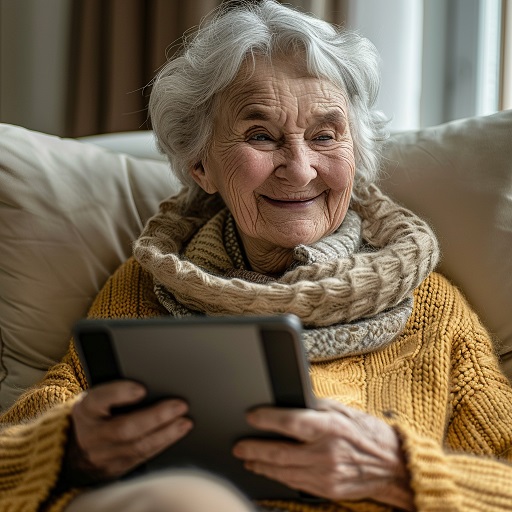 Seniorka korzystająca z nowoczesnej technologii w opiece domowej